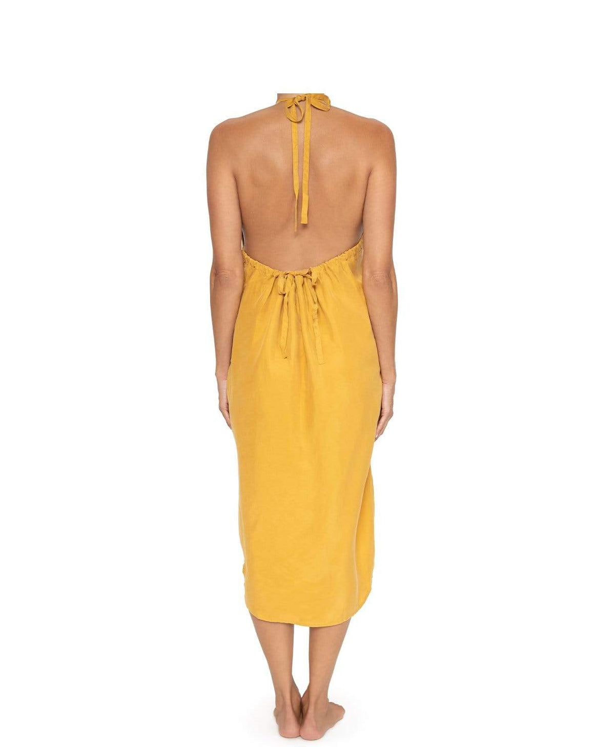 bikini cover ups Marigold Halter Yellow Beach Dress PQ Swim dress with pockets adjustable back roomy comfy fit loose simple S